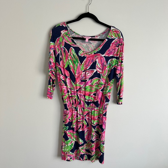 Lily Pulitzer “Cara in the Vias” Floral Printed Dolman Sleeve Blouson Dress XS - Picture 1 of 11
